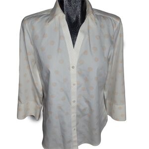Foxcroft Cream with Orange Sea Shell Print Shirt 8